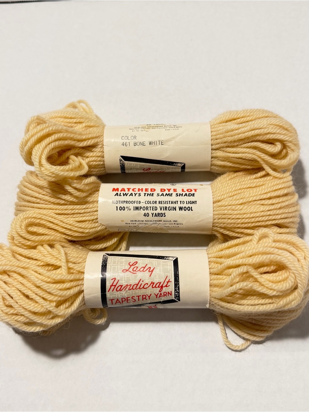 Vintage Lot of 3 Lady Handicraft 100% Imported Virgin Wool #461 Bone White